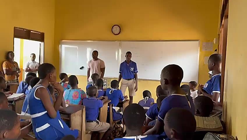 Foundation representatives addressing pupils at Nuaso Anglican Primary and Junior High School during the January 2024 visit